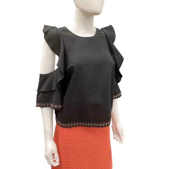 NWOT Misa Los Angeles Top Women’s Size XS Linen Blend Lace & Grommet Trim Black - Picture 2 of 5